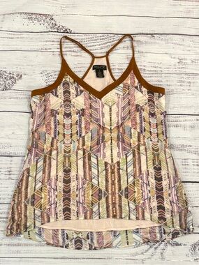AS By DF 95% Silk 5%Leather Tank Top Geometric Mosaic Y2K Style Pattern Lined